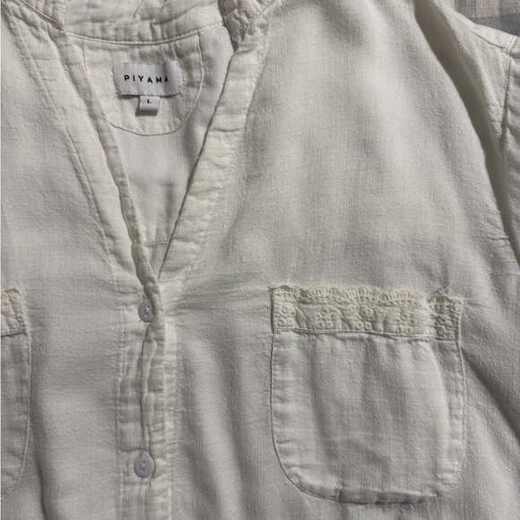 Piyama Maggie - Cotton - Lyocell Linen - Coconut White with Daisy Trim - Picture 3 of 4